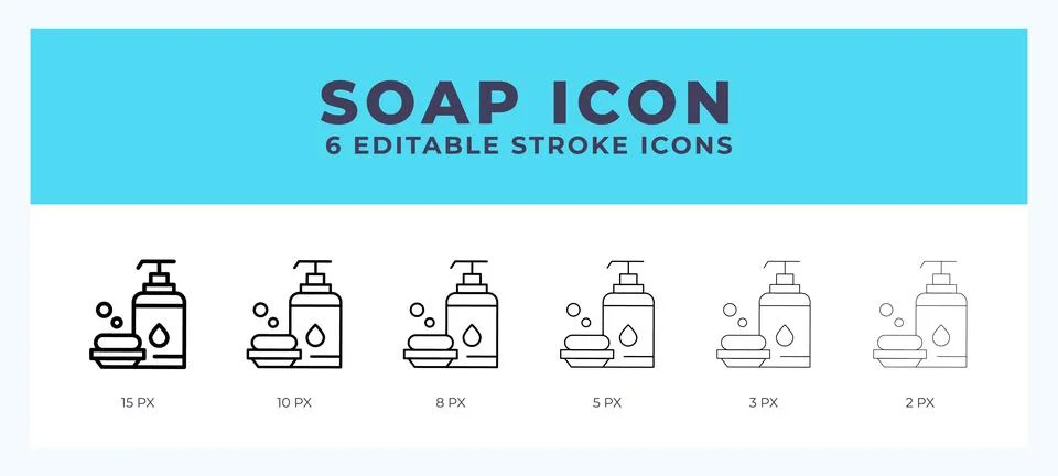 Soap icon set with different stroke. Design elements for logo. Vector illus.. Illustrazione stock