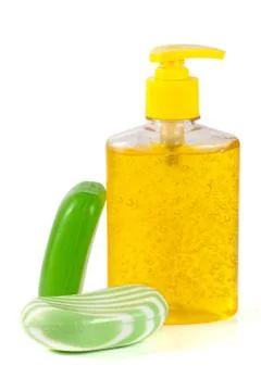 Soap liquid and solid isolated on white background 스톡 사진