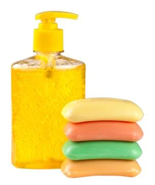 Soap liquid and solid isolated on white background Stock Photos