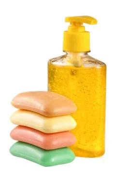 Soap liquid and solid isolated on white background Stock Photos