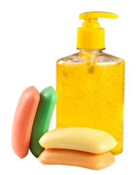 Soap liquid and solid isolated on white background Stock Photos