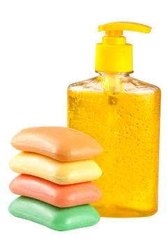 Soap liquid and solid isolated on white background Stock Photos