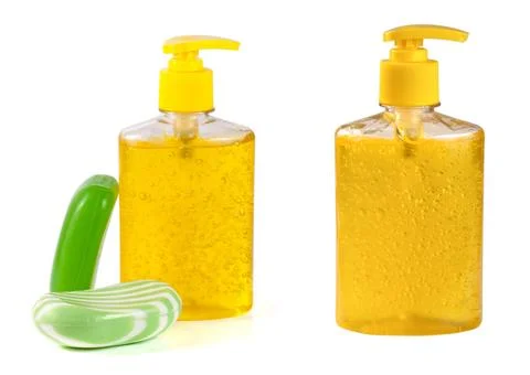 Soap liquid and solid isolated on white background Foto stock