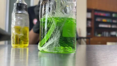 Soap liquid bottle on silver surface bottle. Female worker use plastic wrap Video stock 274653013