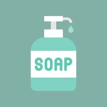 Soap Liquid detergent pump bottle, cleaning and laundry service related flat  Illustrazione stock