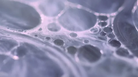 Soap liquid oil bubbles gray fizzy paint water Video stock 287116597