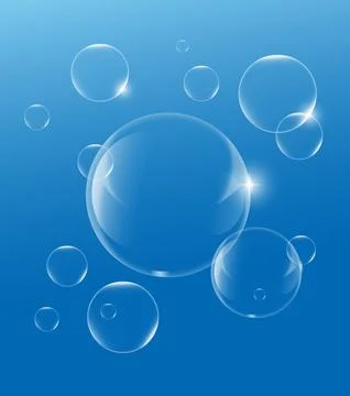Soap or Water bubbles Drop Underwater on Light Blue background .vector design Stock Illustration