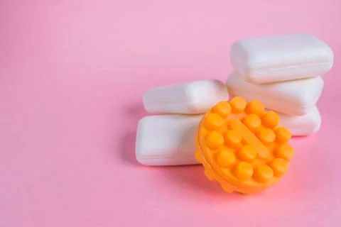 Soap on pink background Stock Photos