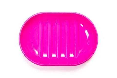Soap in PLASTIC COLORED soap dish isolated on white background 스톡 사진