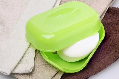 Soap in plastic container Stock Photos