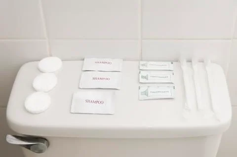 Soap, shamppo, toothpaste, toothbrush Stock Photos
