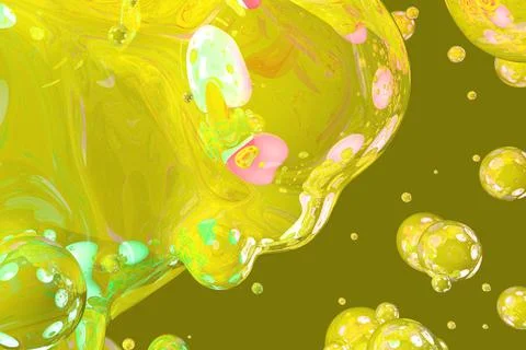 Soap shiny bubbles abstract gradient background 3D illustration Stock Illustration