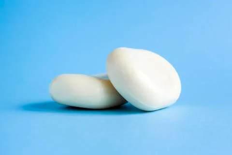 Soap side view on a blue background Stock Photos