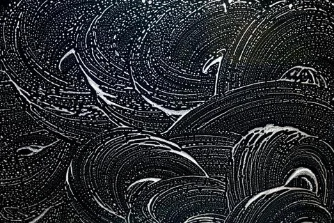 Soap texture. Black background. Foam the water. Soap bubble stain. Washing th Stock Photos