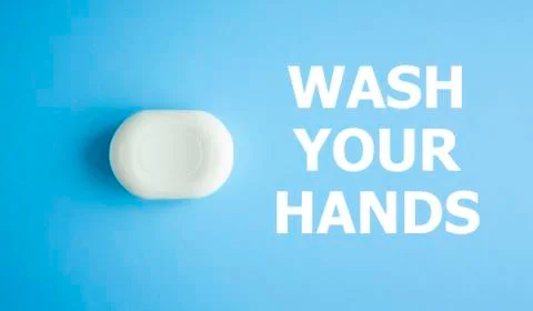 Soap top view on a blue background with trendy Stock Photos