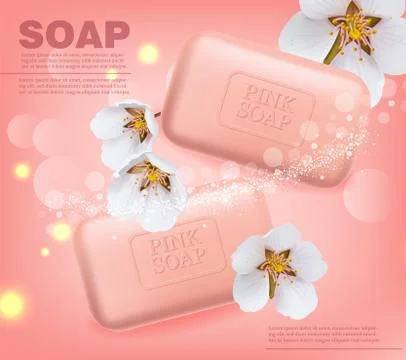 Soap Vector realistic mock up. Product placement label design. cherry blossom Illustrazione stock