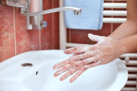 Soapy hands. Hands with soap. Hand cleaning. Stock Photos