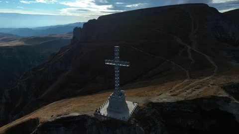 Soaring Above the Clouds. The Caraiman Cross. Slow Motion. Stock Footage 286372629