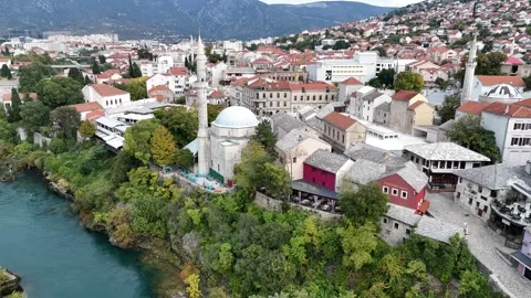 Soaring Above the UNESCO-Listed Old Bridge of Mostar Stock Footage 331867799