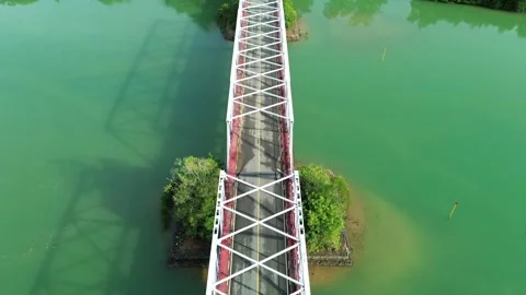 Soaring Aerial Perspective of a Robust Truss Bridge Spanning Serene Green Vidéo 325187655