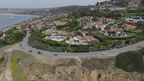 Soaring Alongside Large Homes on Cliff in Palos Verdes Stock Footage 339711453