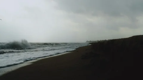 Soaring Bird flying over the raging waves Video stock 107986961