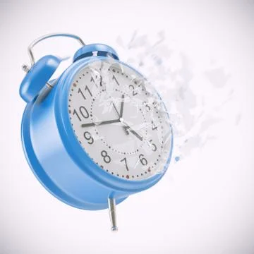 Soaring Clock alarm clock with broken glass shattered into small pieces Stock Illustration