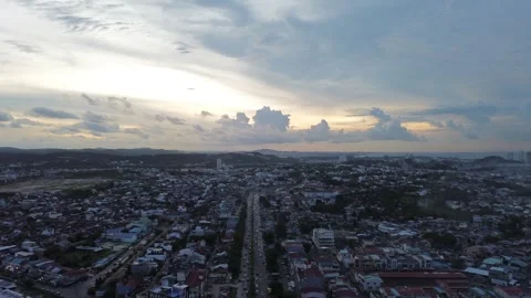 Soaring Drone Perspective of an Asian City at Twilight Stock-Footage 325201783