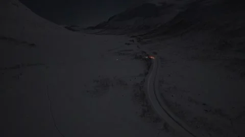 Soaring Drone Shot Over Winter Road in Norway Видео 338401303