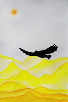 Soaring eagle over the desert, sand dunes Stock Illustration