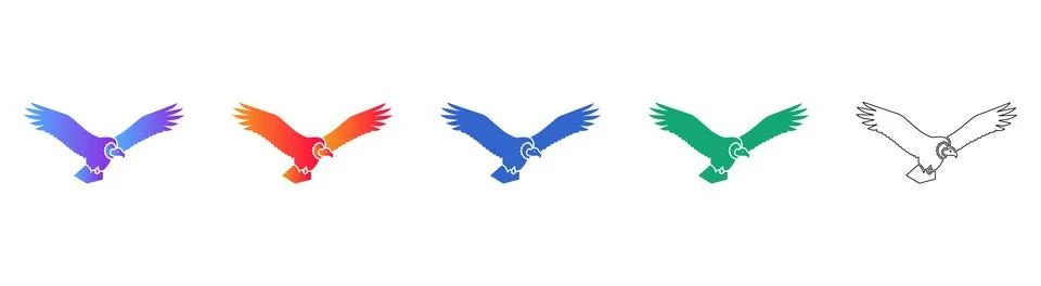 Soaring Eagle Silhouette Icon Set Stock Illustration
