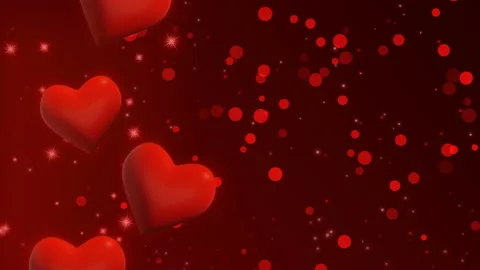 Soaring hearts on a dark red background Stock Footage 124066594
