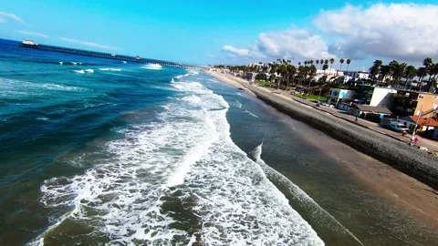 Soaring up to the Oceanside Pier Stock Footage 162189153
