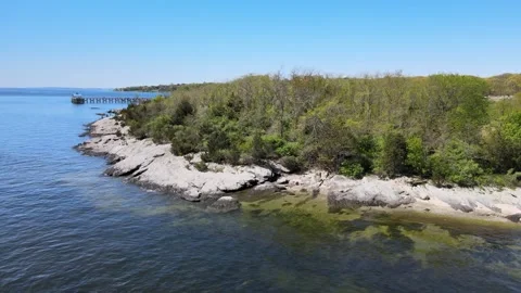 Soaring Over Warwick: Spring Ocean Scenery in Rhode Island by Drone Video stock 240634240
