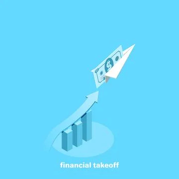 A soaring paper airplane with a bill inserted into it and an arrow above the  Stock Illustration