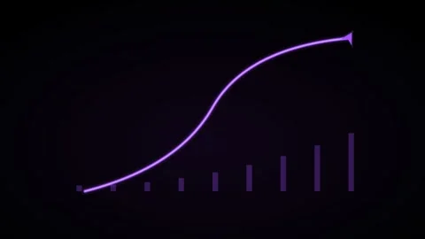 Soaring profit peak arrow chart on a black background, violet color 库存影片 342509971