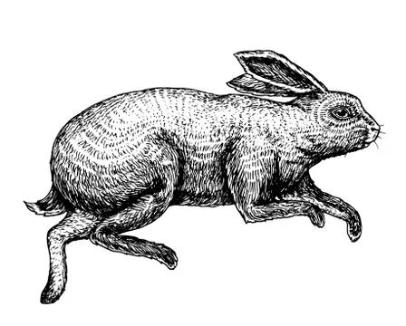 Soaring rabbit or bunny. Wild forest animal jumping up. Gray hare. Vintage style 스톡 일러스트