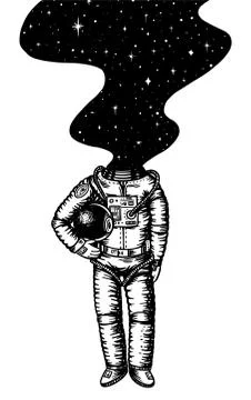 Soaring Spaceman. Space and galaxy in the head. Astronaut in the solar system イラスト素材