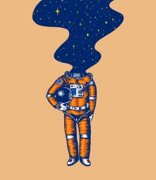 Soaring Spaceman. Space and galaxy in the head. Astronaut in the solar system Stock Illustration