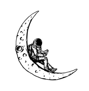 Soaring Spaceman in space. The astronaut on the moon. Man in the solar system Ilustración de archivo