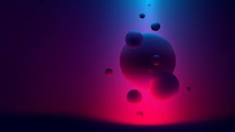 Soaring spheres on the background of ultraviolet light, Red-blue reflex on ge Stock-Illustration