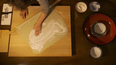 Soba making, folding the dough Stock Footage 223398942