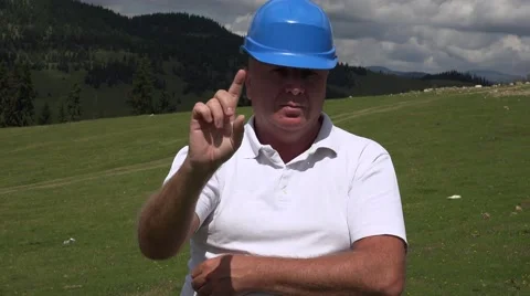 Sober Engineer Warning with Negation Hand Sign Businessman Face Expression.  Video stock 67419509