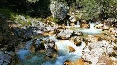 Soča river small waterfalls Stock Footage 130027972