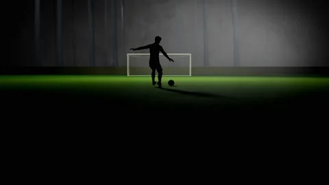 Soccer 3d render silhouette player kicks ball Stock Footage 161131253
