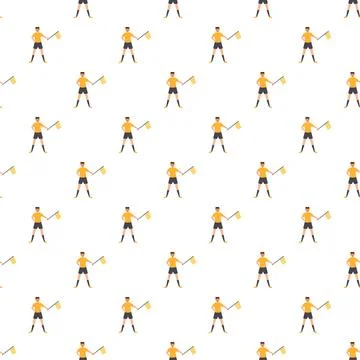 Soccer assistant referee linesman yellow flag seamless pattern Stock Illustration