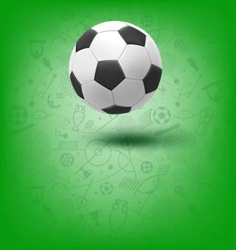 Soccer ball on background with pattern. 3d vector banner with copy space Stock Illustration