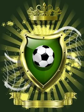 Soccer ball on background of the shield Stock Illustration