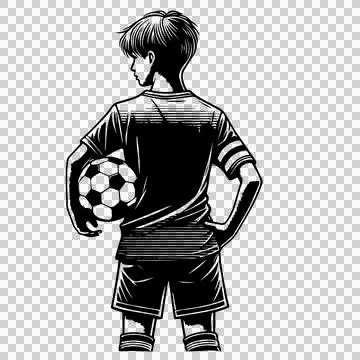 Soccer Ball Boy With View From Back youth holding shorts t Stock Illustration