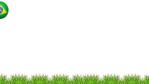 Soccer Ball with Brazilian Flag Pattern Bouncing on Green Grass Background Stock Footage 341715453